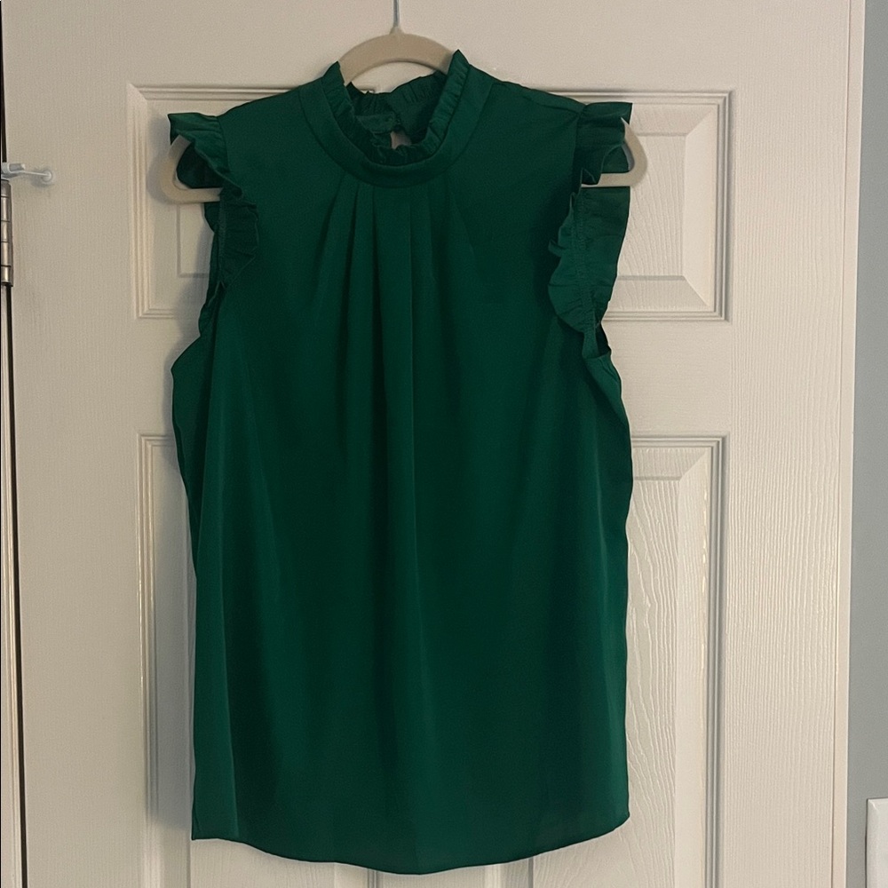 Elegant Green Ruffle Sleeve Top
